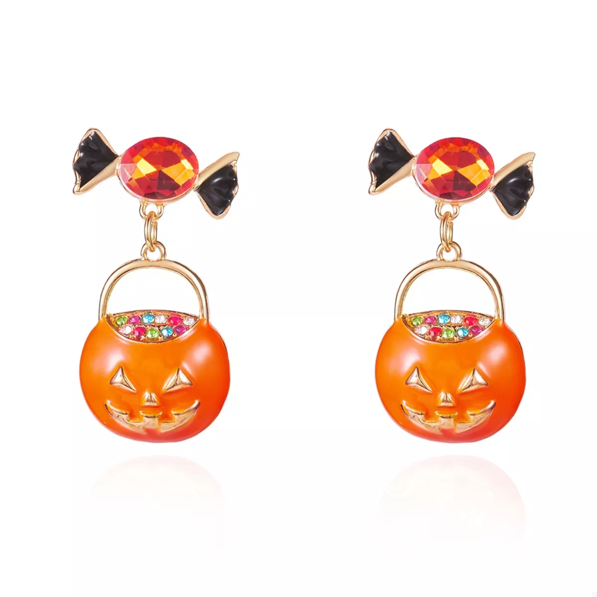 Halloween Rhinestone Pumpkin Dangle Earrings - Image 5