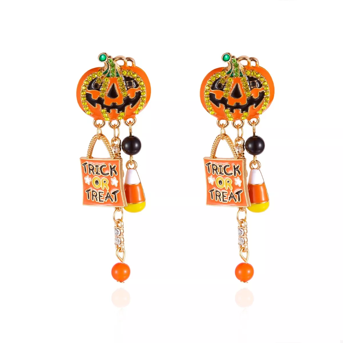 Halloween Rhinestone Pumpkin Drop Earrings - Image 6