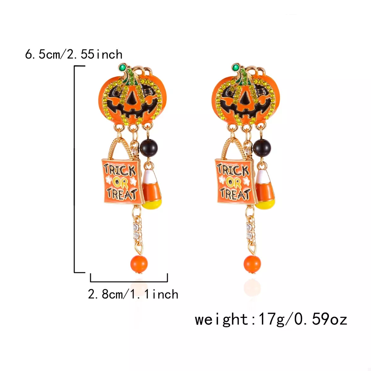 Halloween Rhinestone Pumpkin Drop Earrings - Image 7