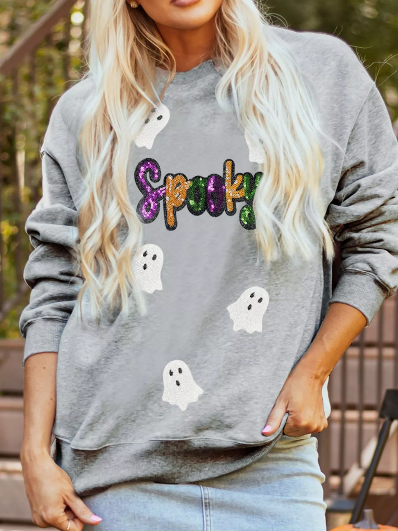 Halloween Spooky Ghost Sequin Sweatshirt - Image 2