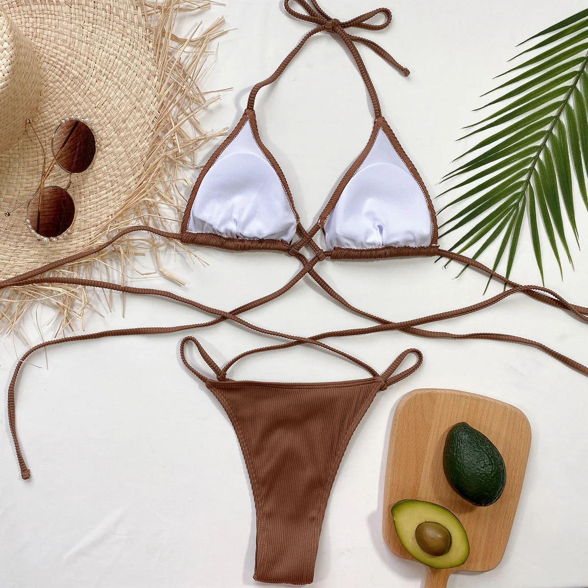 Halter Neck Crisscross Ribbed Bikini Set - Image 13