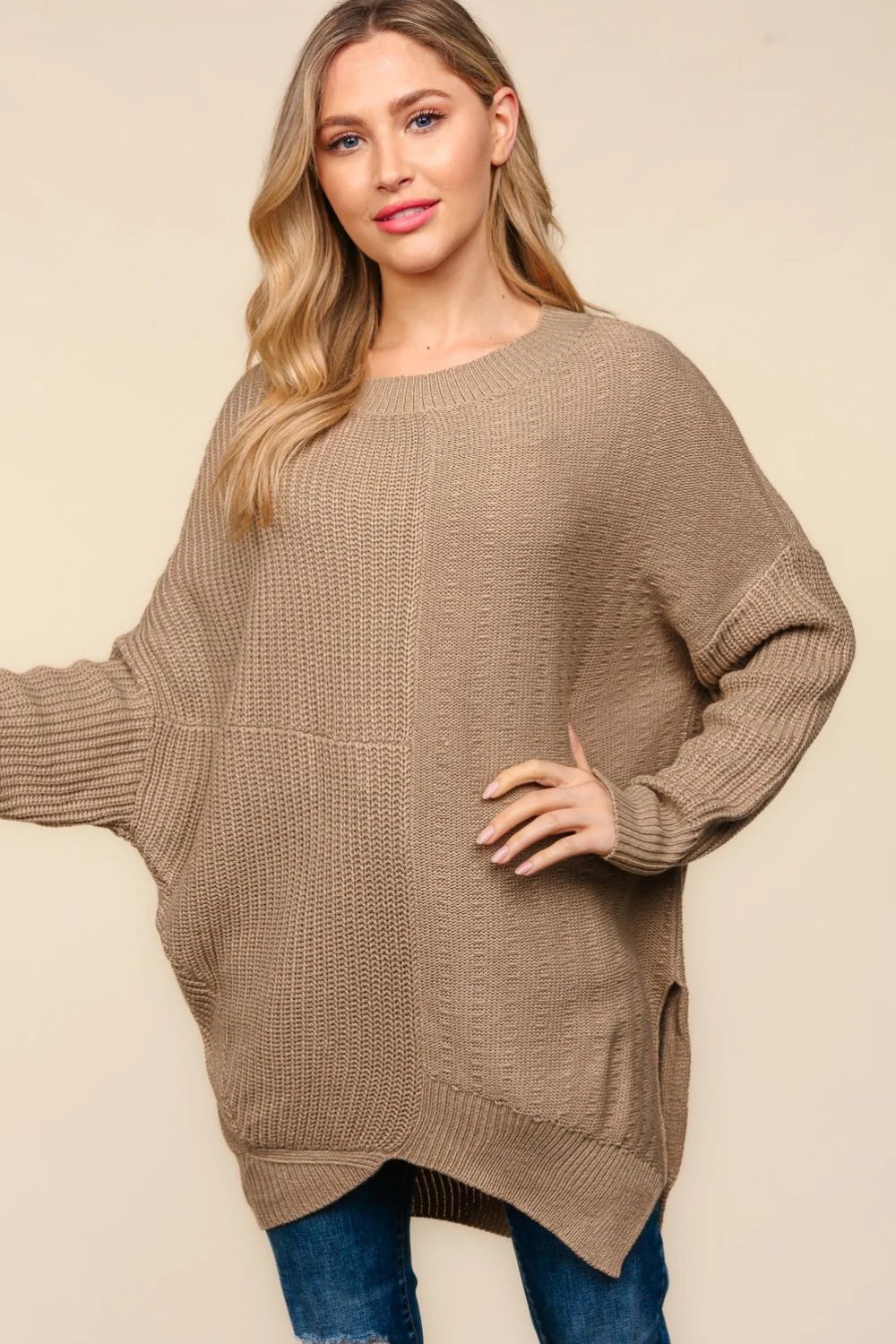 Haptics Full Size Side Slit Texture Asymmetric Sweater - Image 2