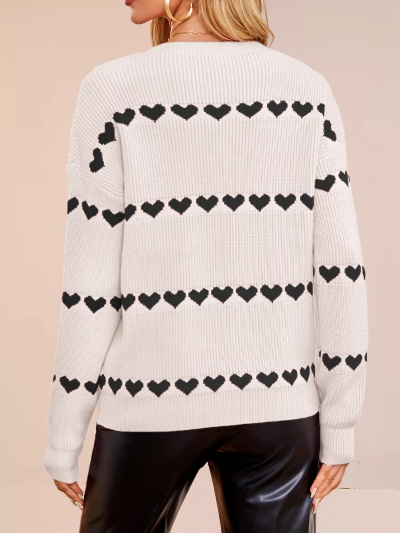 Heart Pattern Dropped Shoulder Sweater - Image 12