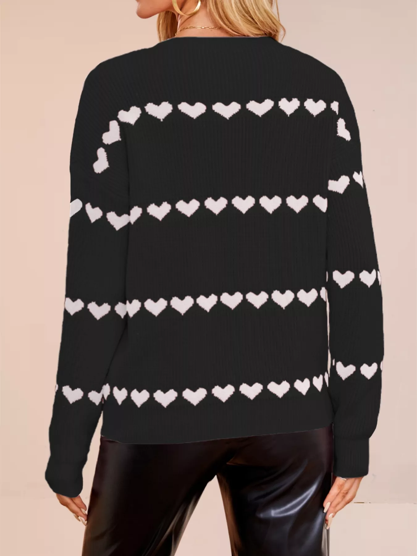 Heart Pattern Dropped Shoulder Sweater - Image 16