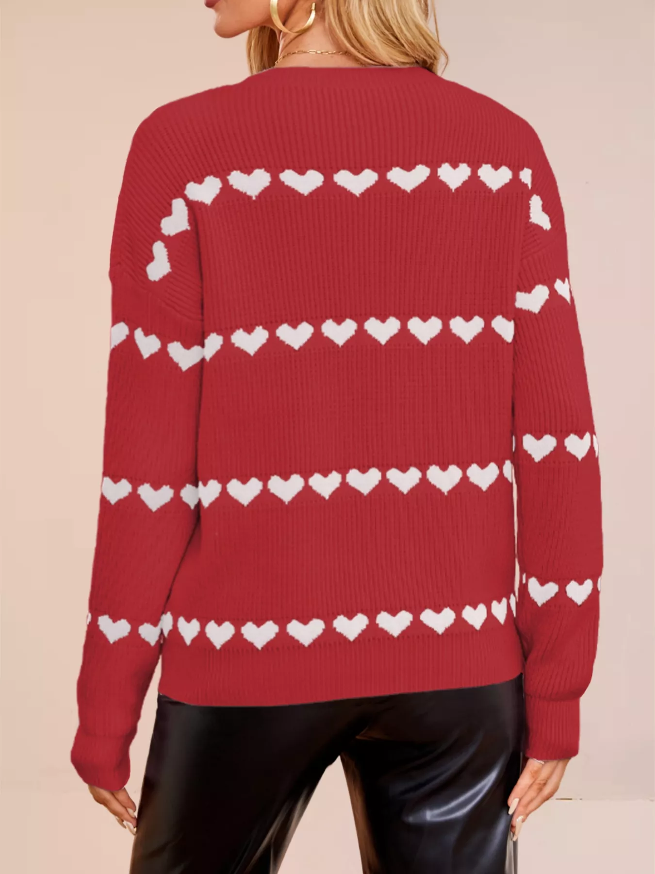 Heart Pattern Dropped Shoulder Sweater - Image 20