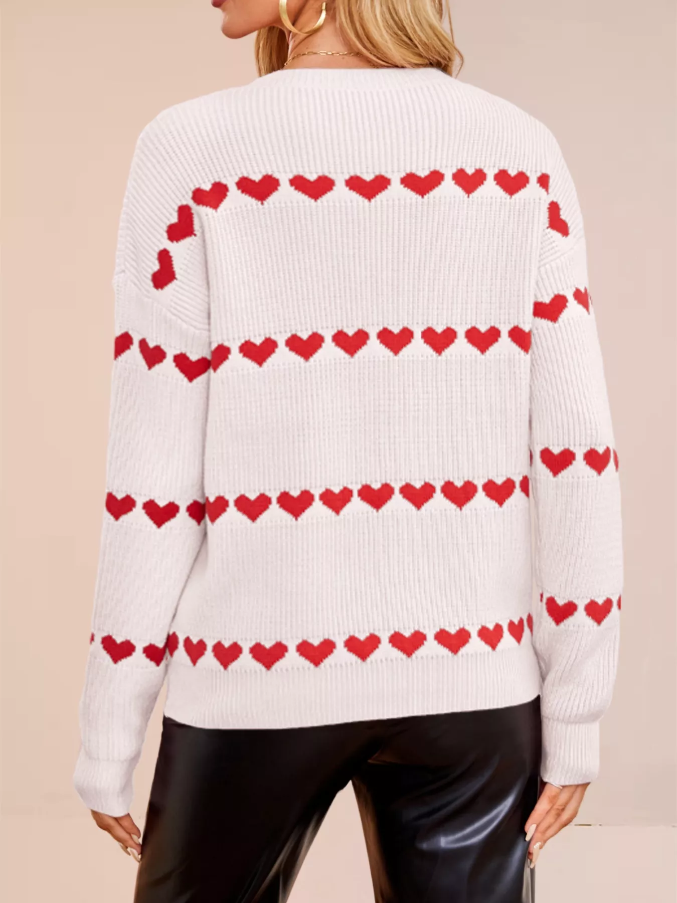 Heart Pattern Dropped Shoulder Sweater - Image 3