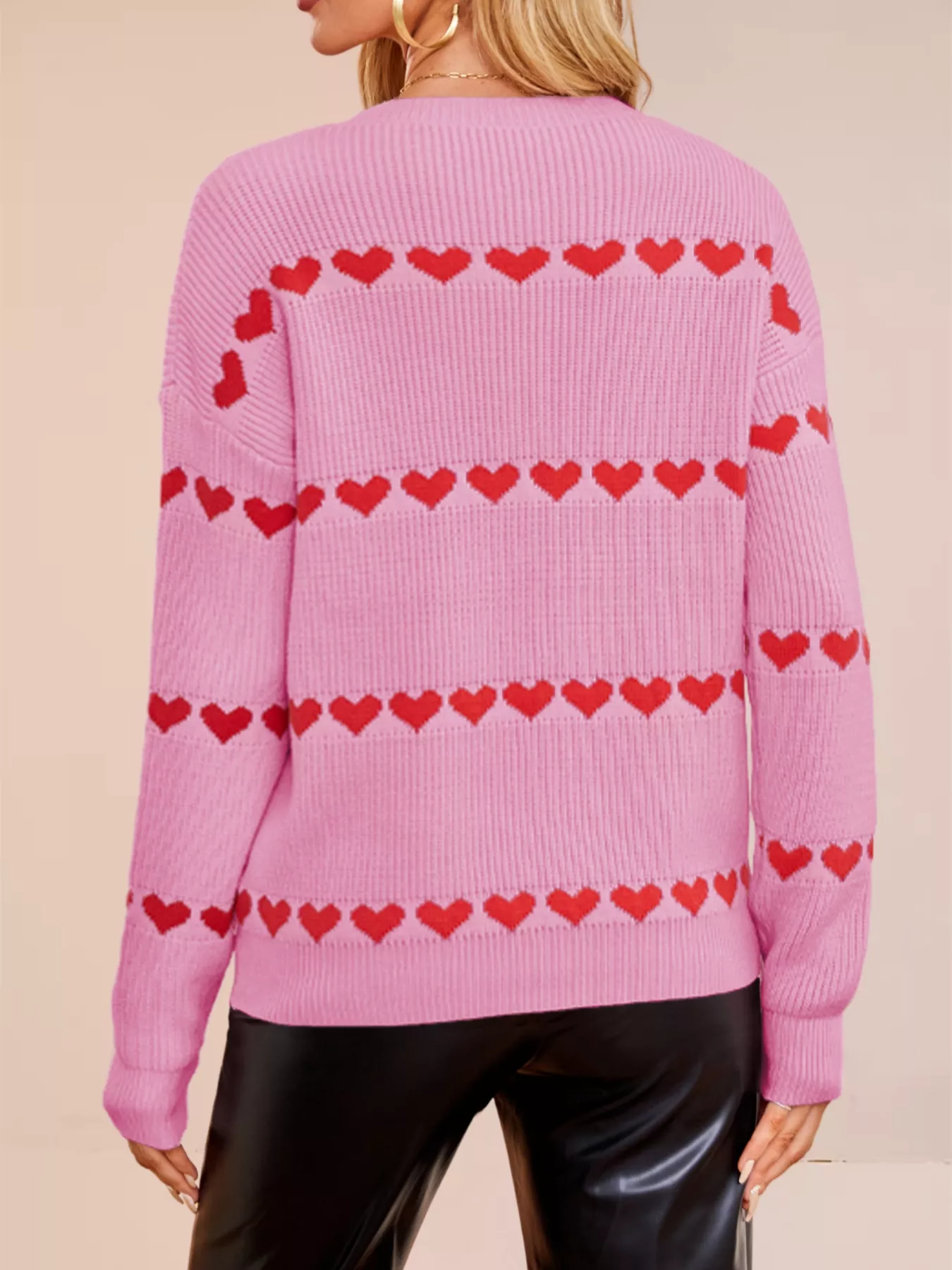 Heart Pattern Dropped Shoulder Sweater - Image 8