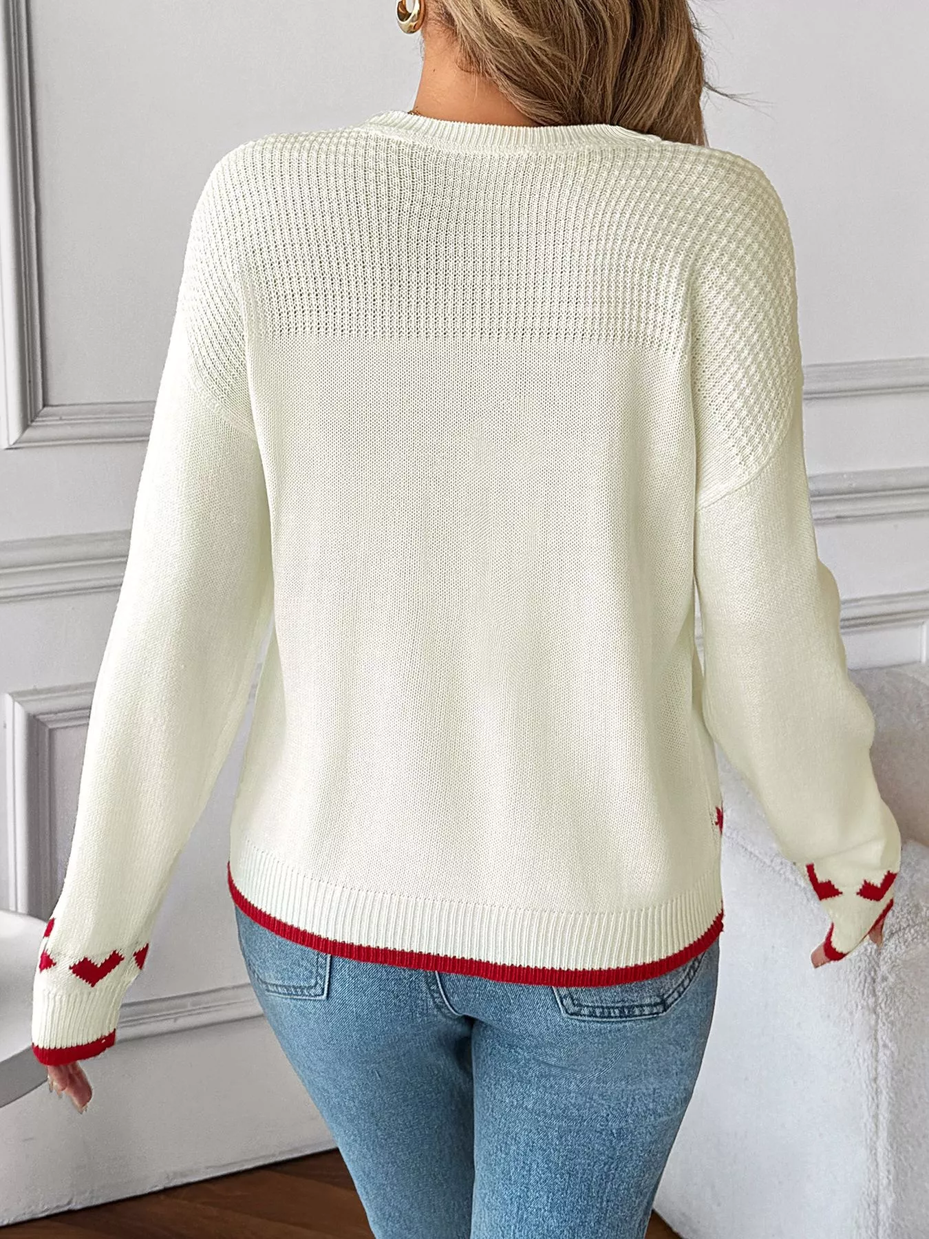 Heart Pattern Dropped Shoulder Sweater - Image 6