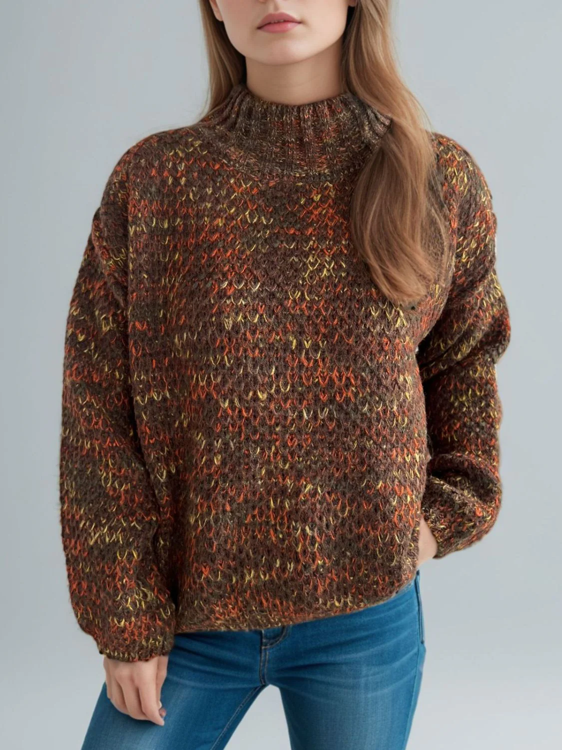 Heathered Turtleneck Dropped Shoulder Sweater - Image 10