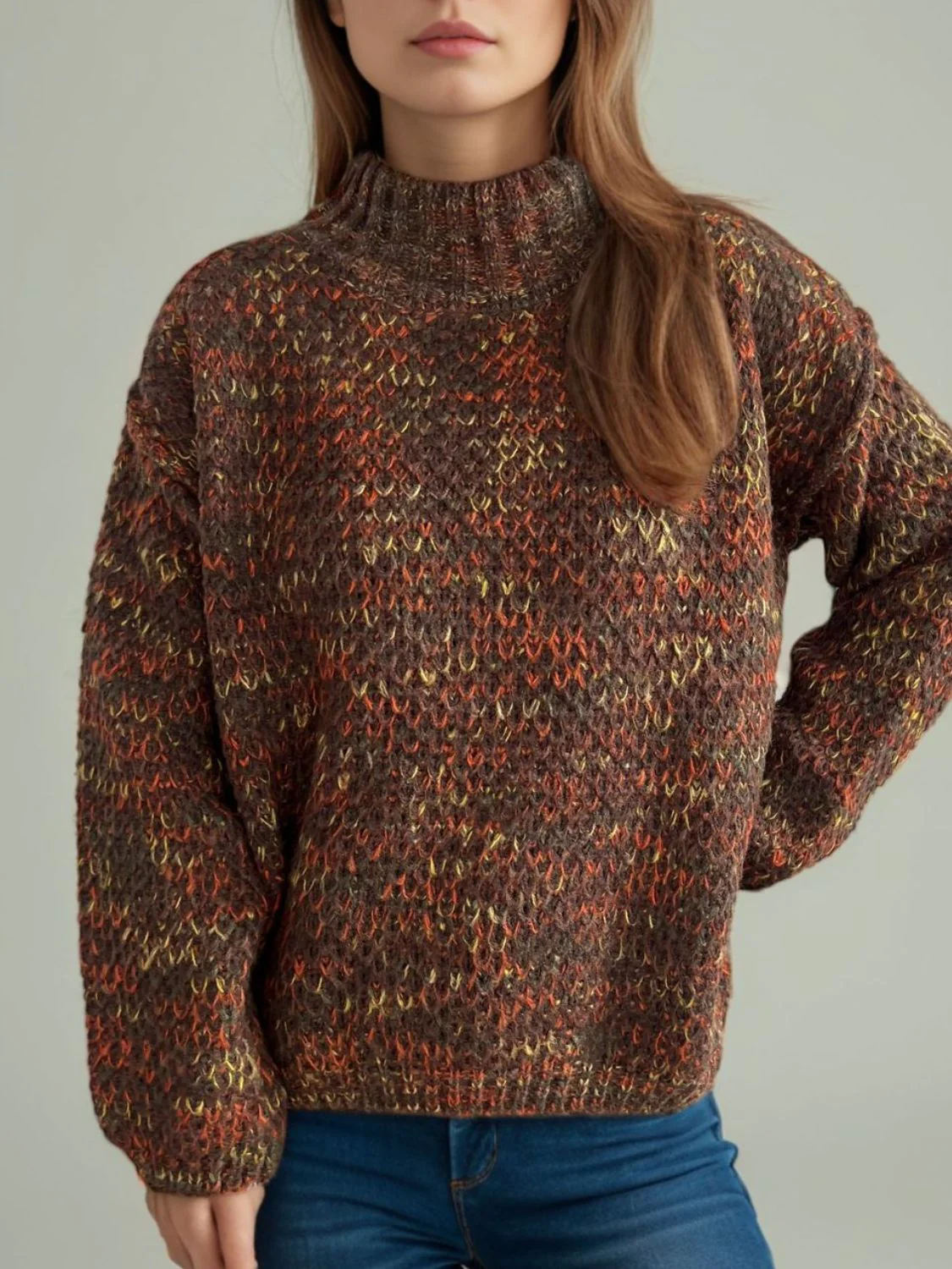Heathered Turtleneck Dropped Shoulder Sweater - Image 13