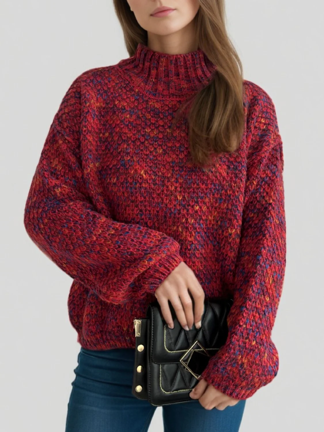 Heathered Turtleneck Dropped Shoulder Sweater - Image 3