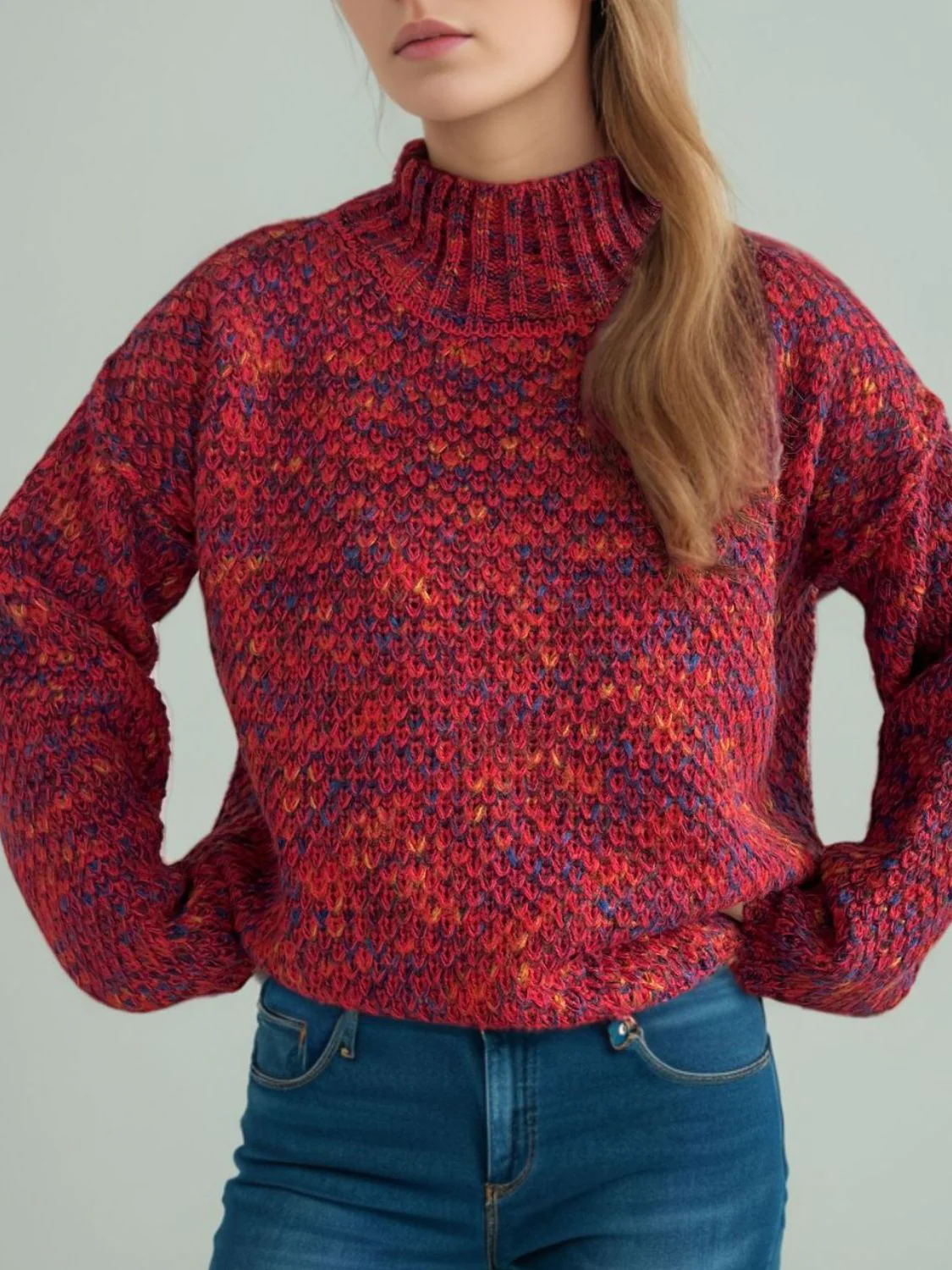 Heathered Turtleneck Dropped Shoulder Sweater - Image 4