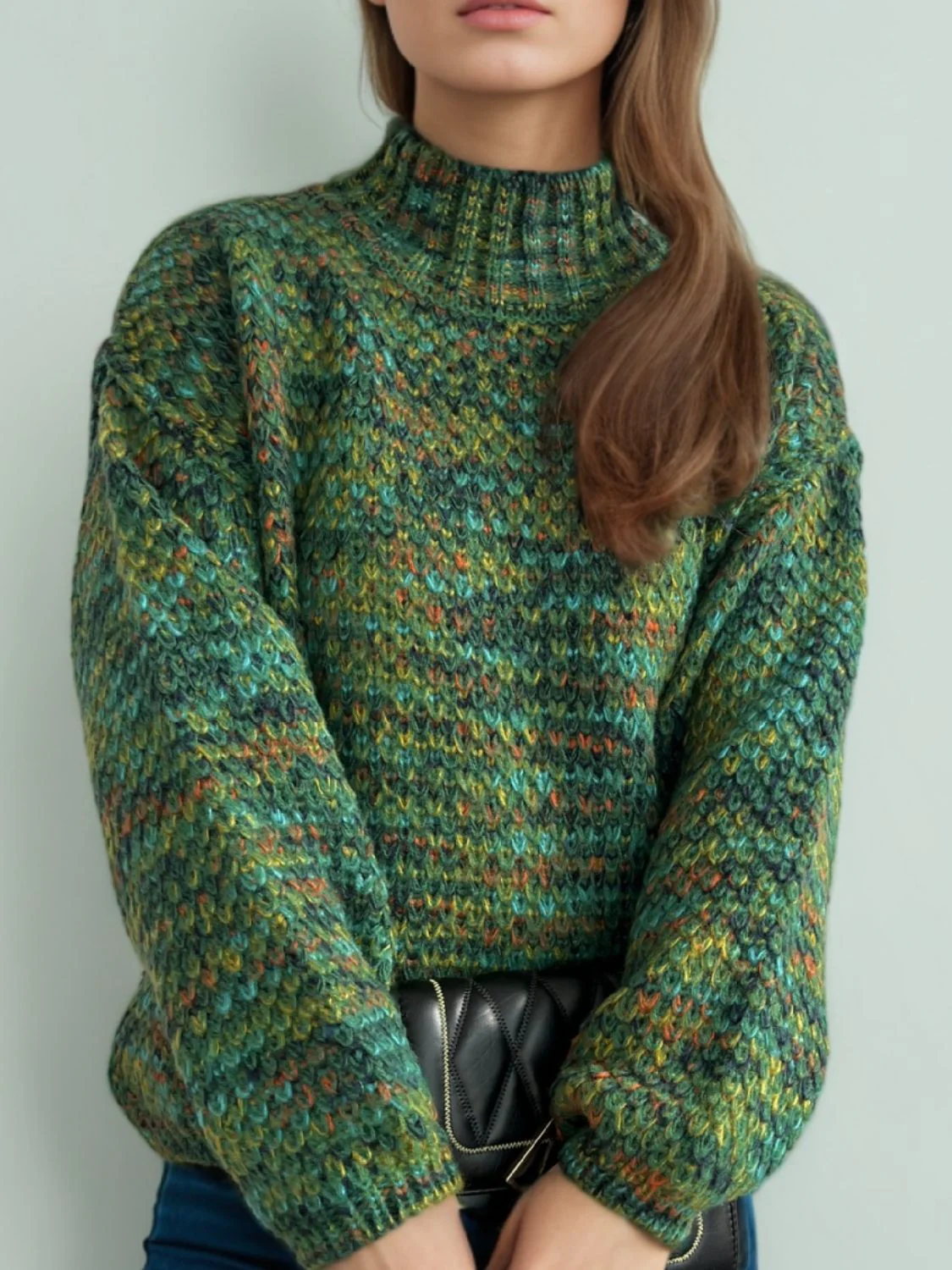 Heathered Turtleneck Dropped Shoulder Sweater - Image 5
