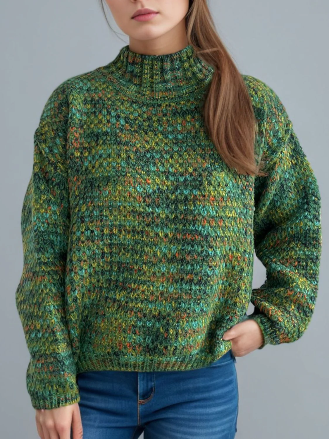 Heathered Turtleneck Dropped Shoulder Sweater - Image 6