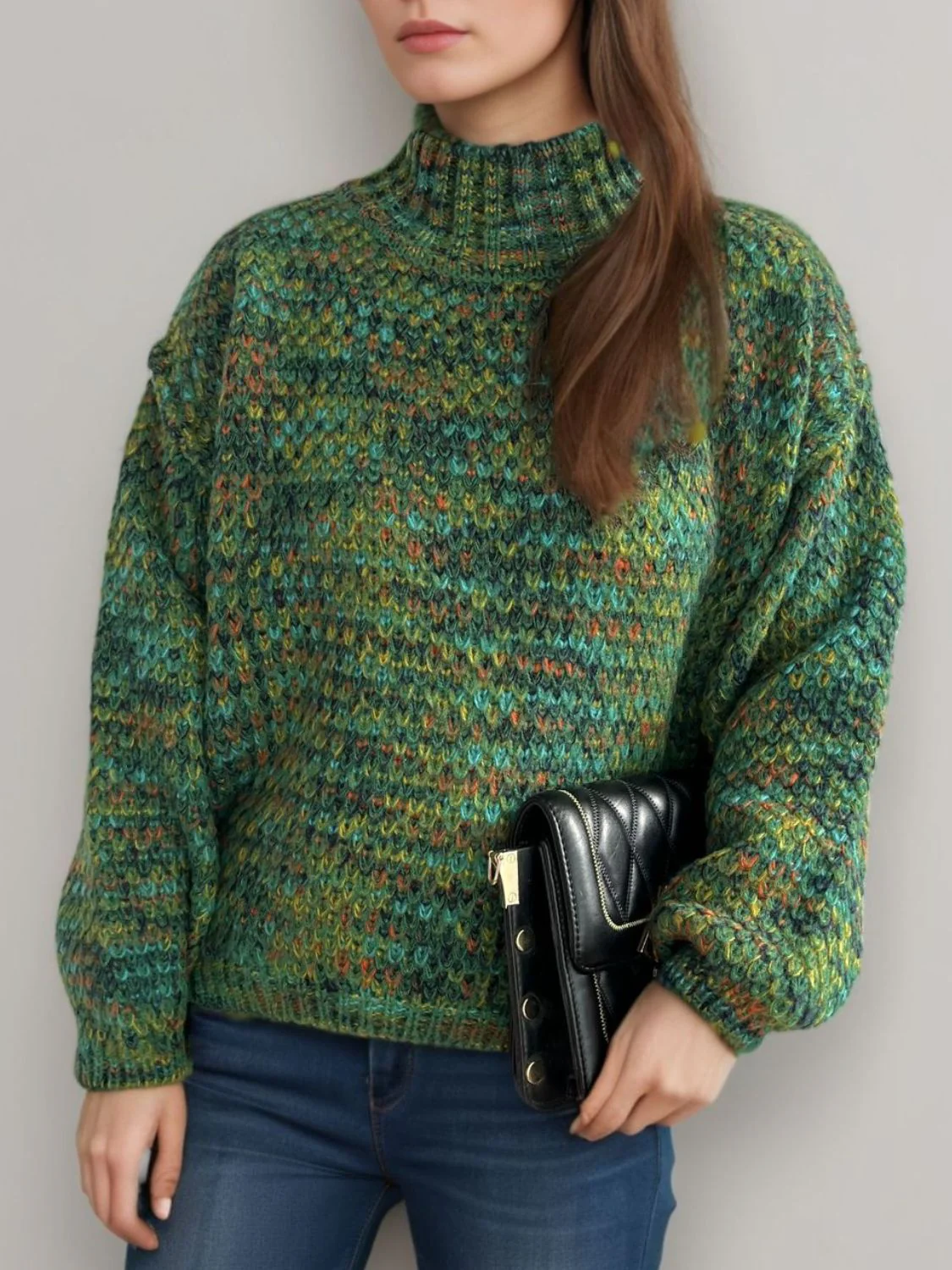 Heathered Turtleneck Dropped Shoulder Sweater - Image 7