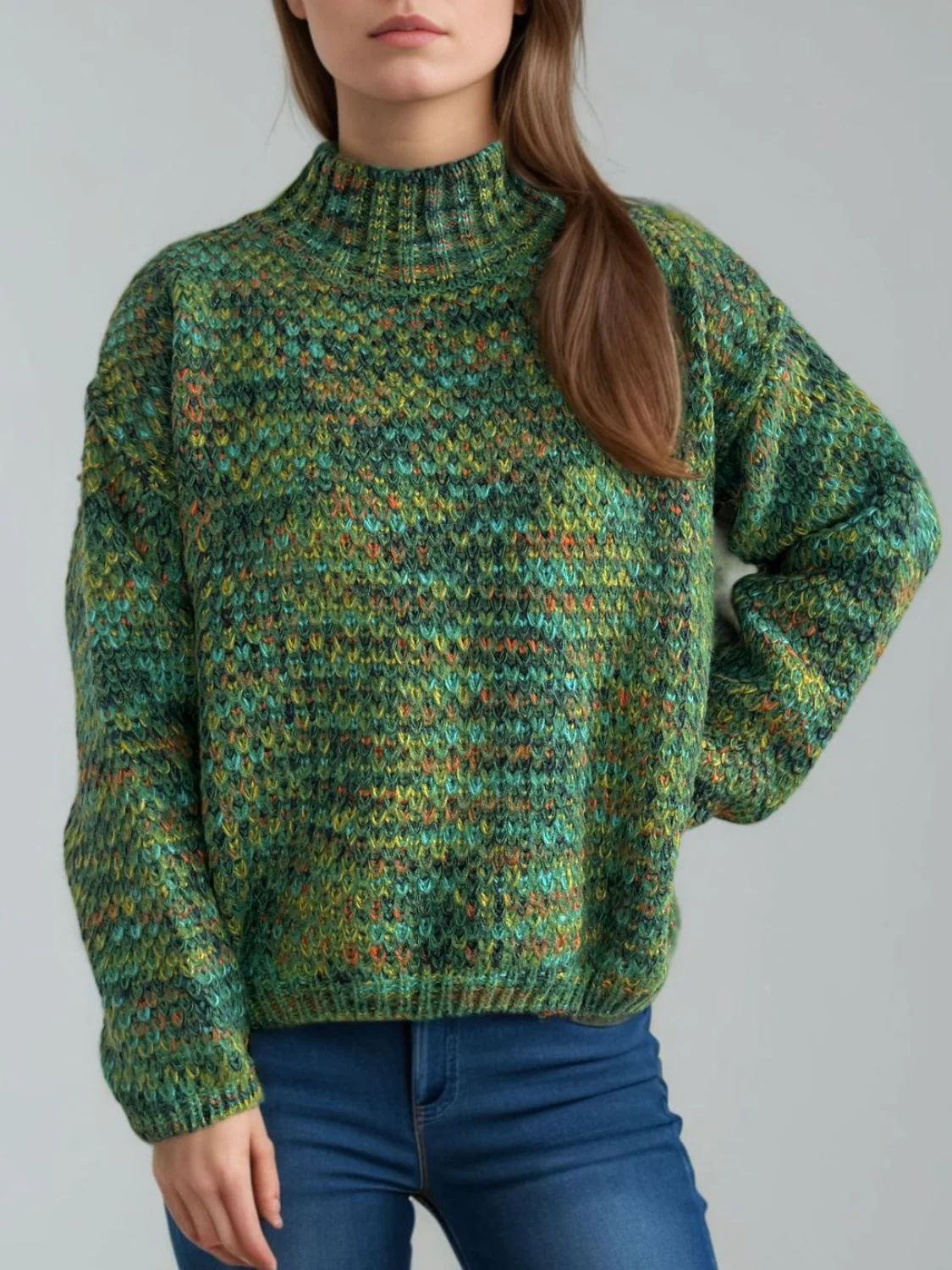 Heathered Turtleneck Dropped Shoulder Sweater - Image 8