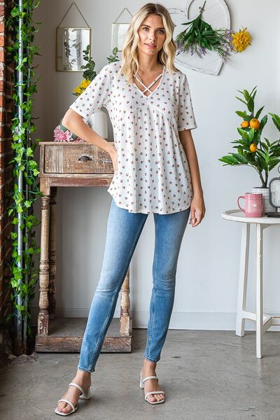 Heimish Full Size Crisscross Ditsy Floral Babydoll Top Plus Size - Image 10
