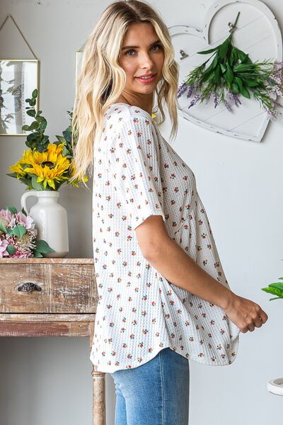 Heimish Full Size Crisscross Ditsy Floral Babydoll Top Plus Size - Image 3