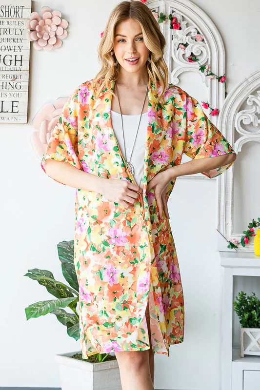 Heimish Full Size Half Sleeve Multi Color Floral Open Cardigan Plus Size - Image 10