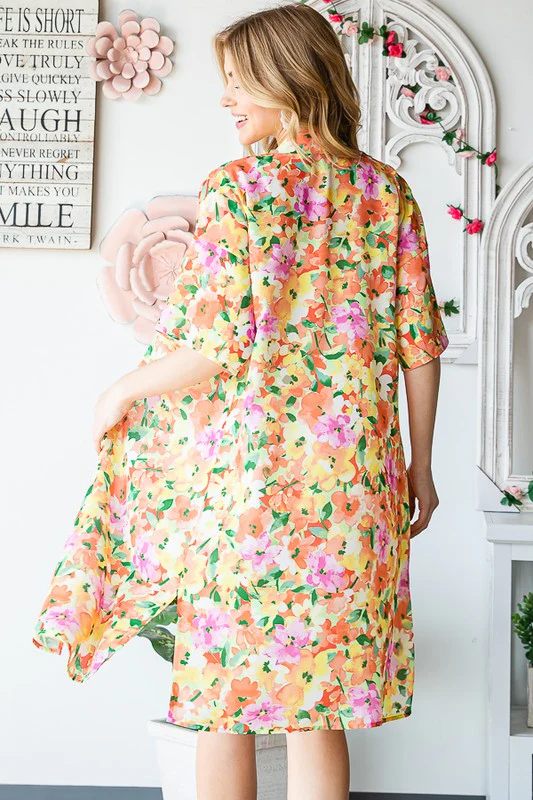 Heimish Full Size Half Sleeve Multi Color Floral Open Cardigan Plus Size - Image 13