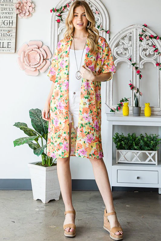 Heimish Full Size Half Sleeve Multi Color Floral Open Cardigan Plus Size - Image 14