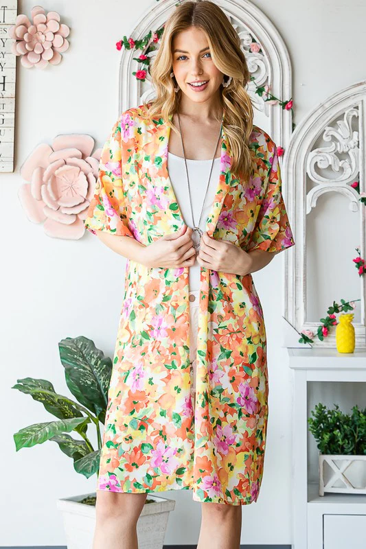Heimish Full Size Half Sleeve Multi Color Floral Open Cardigan Plus Size - Image 3