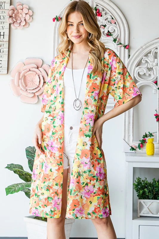 Heimish Full Size Half Sleeve Multi Color Floral Open Cardigan Plus Size - Image 5