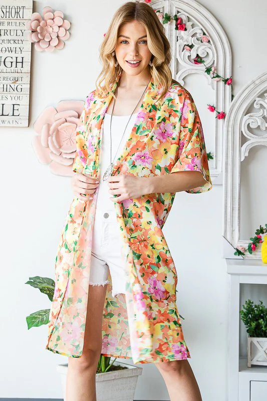 Heimish Full Size Half Sleeve Multi Color Floral Open Cardigan Plus Size - Image 6