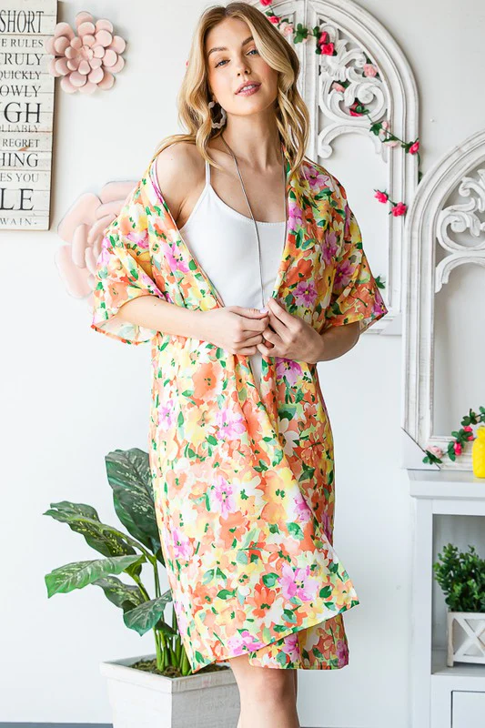 Heimish Full Size Half Sleeve Multi Color Floral Open Cardigan Plus Size - Image 7