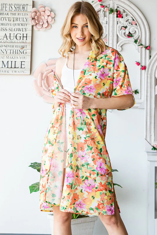 Heimish Full Size Half Sleeve Multi Color Floral Open Cardigan Plus Size - Image 8