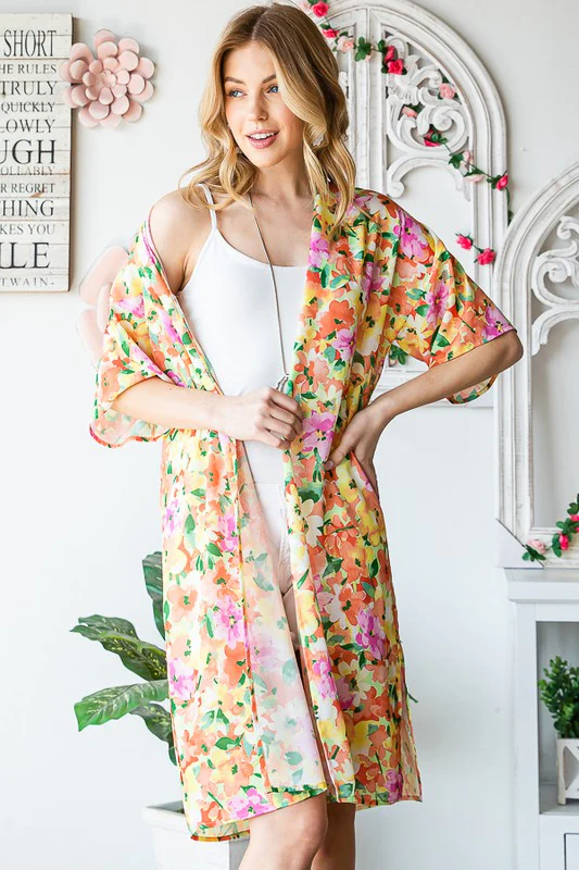 Heimish Full Size Half Sleeve Multi Color Floral Open Cardigan Plus Size - Image 9