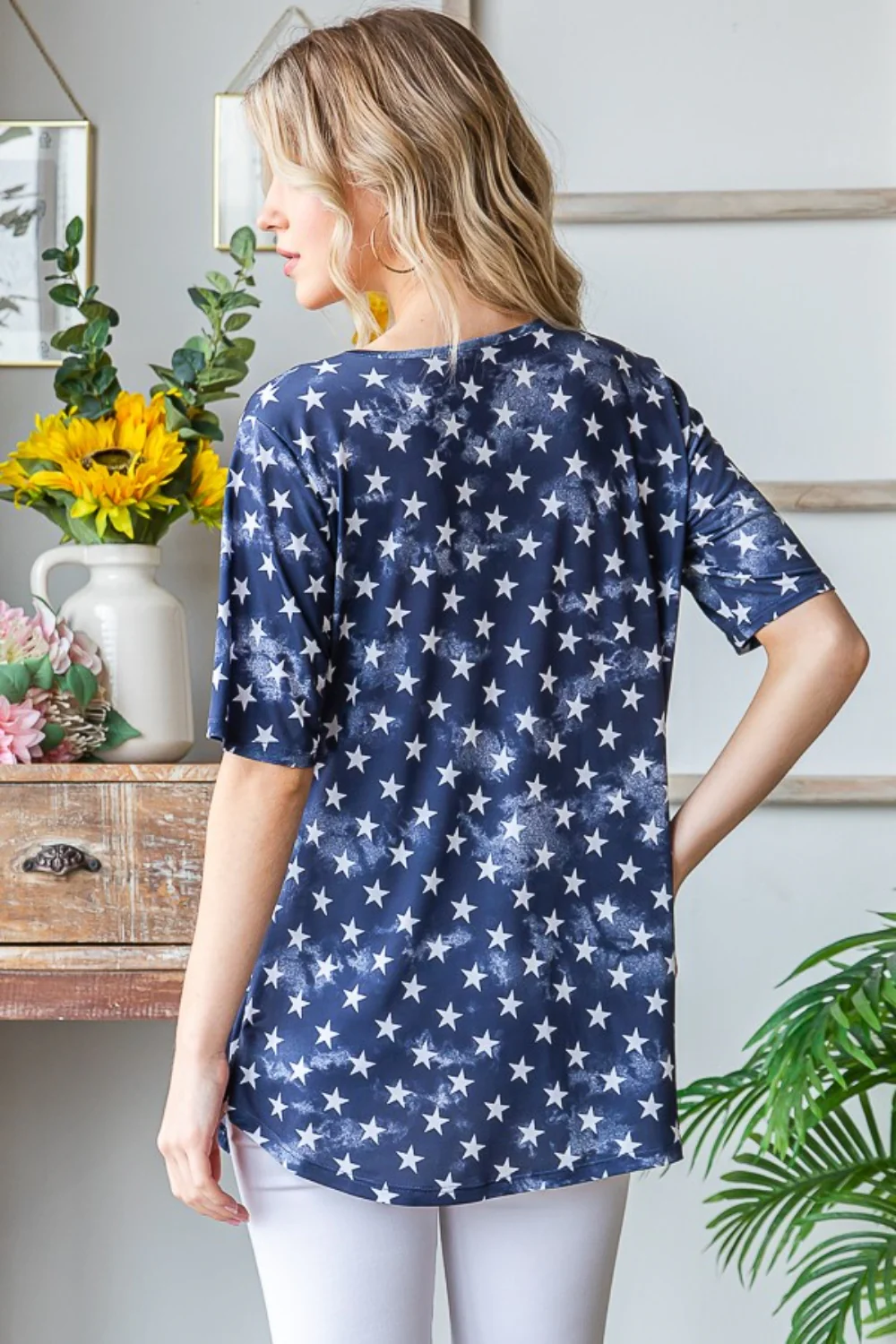 Heimish Full Size Short Sleeve Crisscross Star Babydoll Top - Image 2