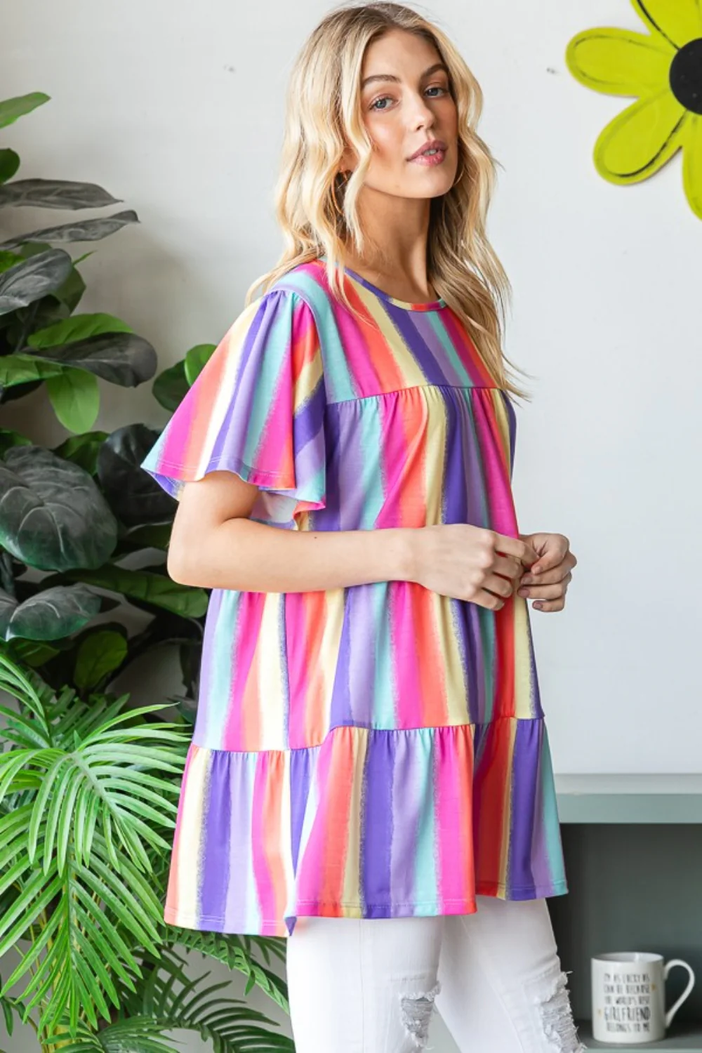 Heimish Full Size Short Sleeve Striped Tiered Top - Image 3