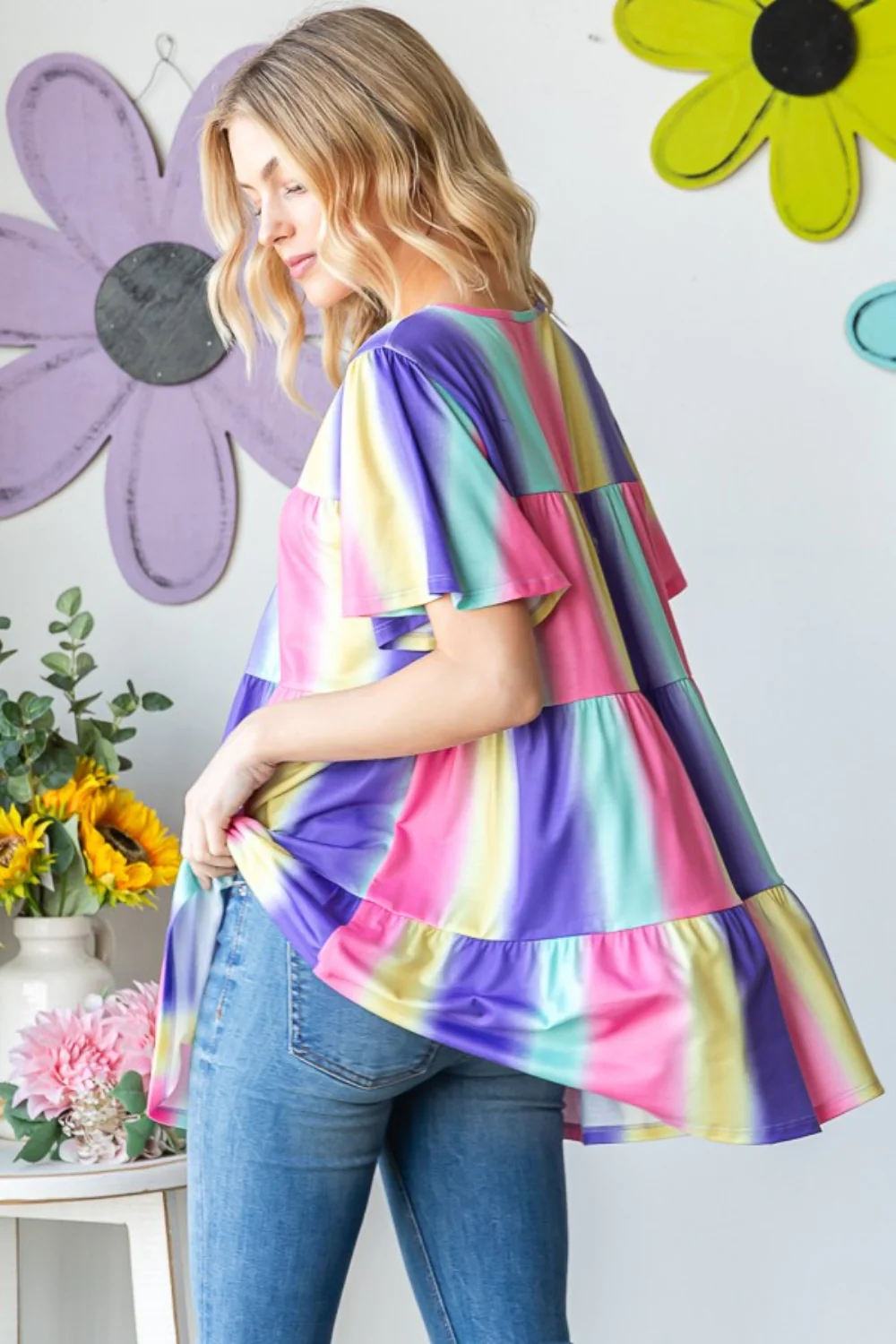 Heimish Full Size Short Sleeve Striped Tiered Top - Image 2