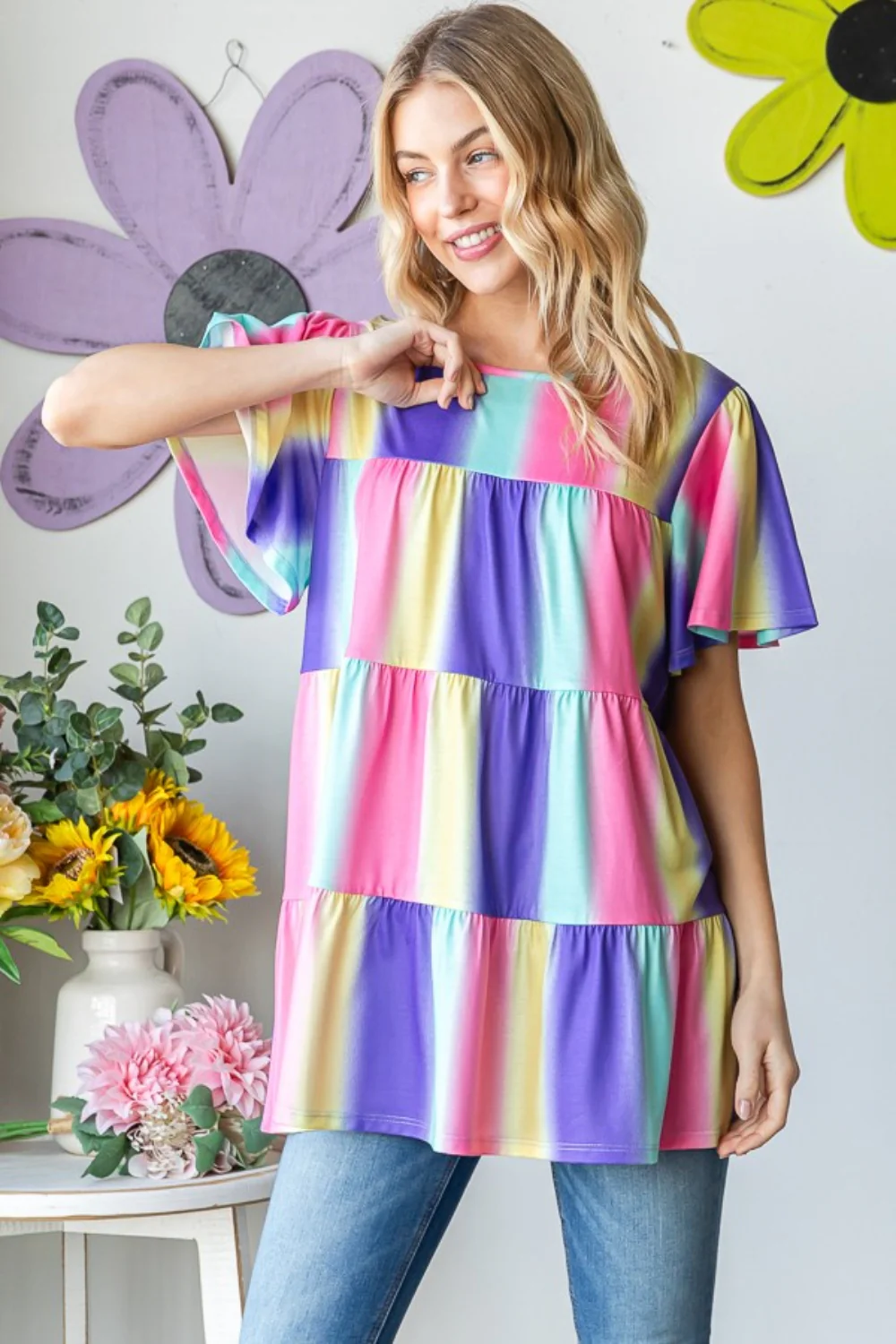 Heimish Full Size Short Sleeve Striped Tiered Top - Image 4
