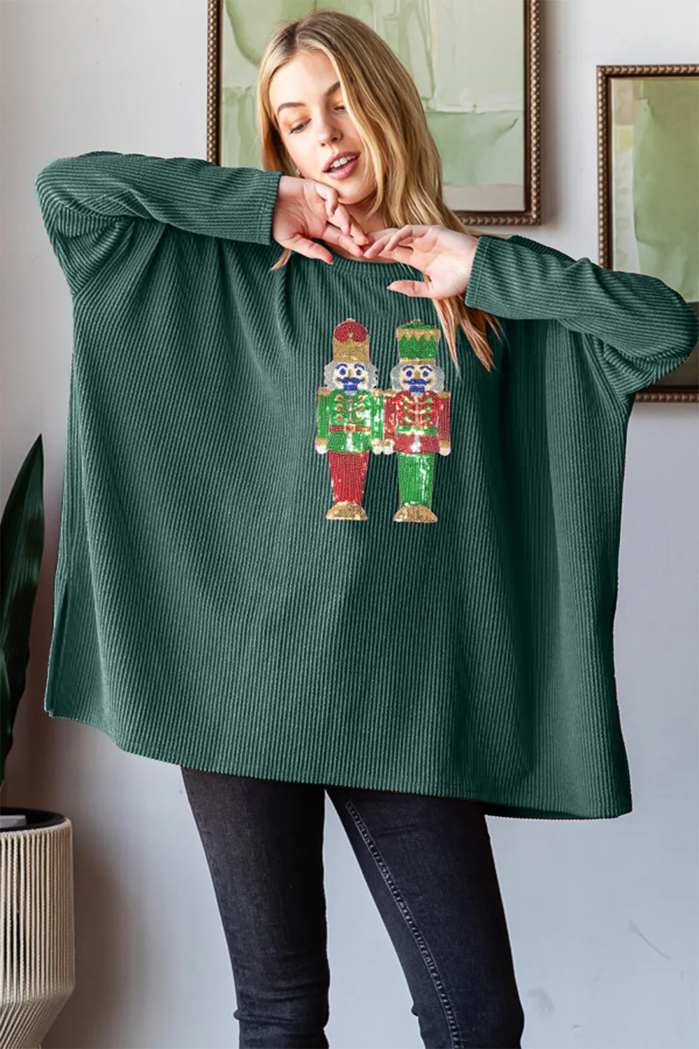 Heimish Sequin Nutcracker Long Sleeve Ribbed Top - Image 3
