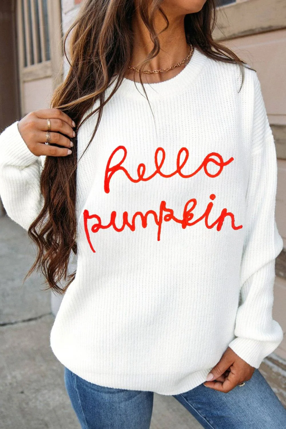 HELLO PUMPKIN Round Neck Long Sleeve Sweater - Image 8