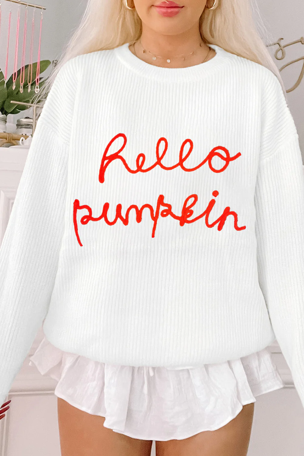 HELLO PUMPKIN Round Neck Long Sleeve Sweater - Image 9