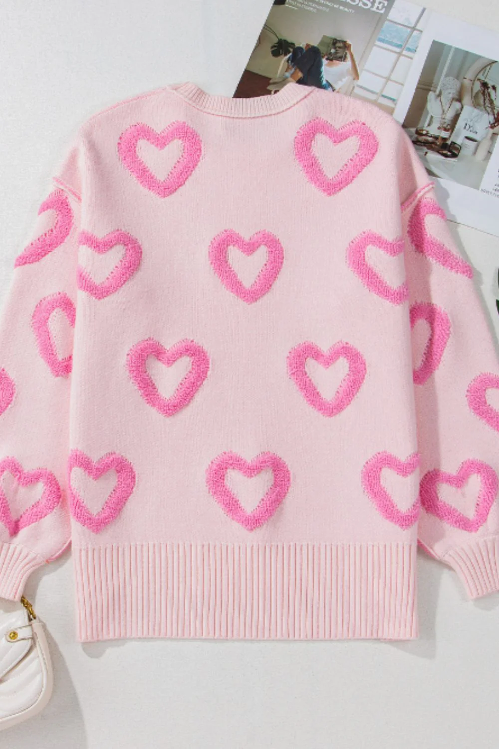 High-Low Heart Round Neck Long Sleeve Sweater - Image 10