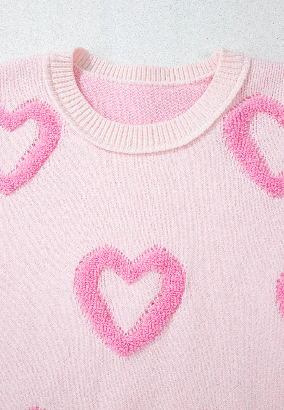 High-Low Heart Round Neck Long Sleeve Sweater - Image 12