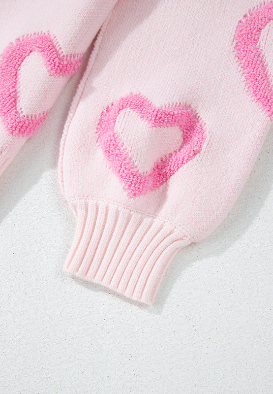 High-Low Heart Round Neck Long Sleeve Sweater - Image 14