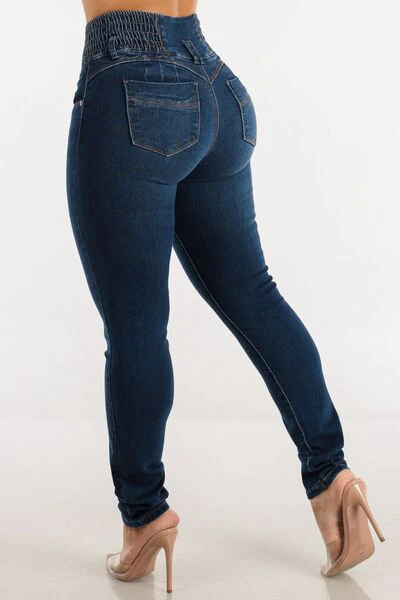 High Waist Buttoned Skinny Hip Lifting Jeans - Image 8
