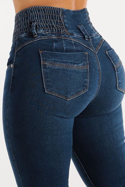 High Waist Buttoned Skinny Hip Lifting Jeans - Image 9