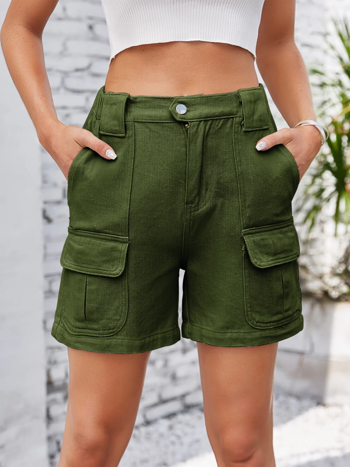 High Waist Washed Denim Shorts - Image 11