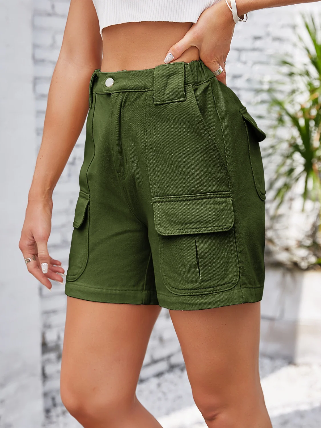 High Waist Washed Denim Shorts - Image 13