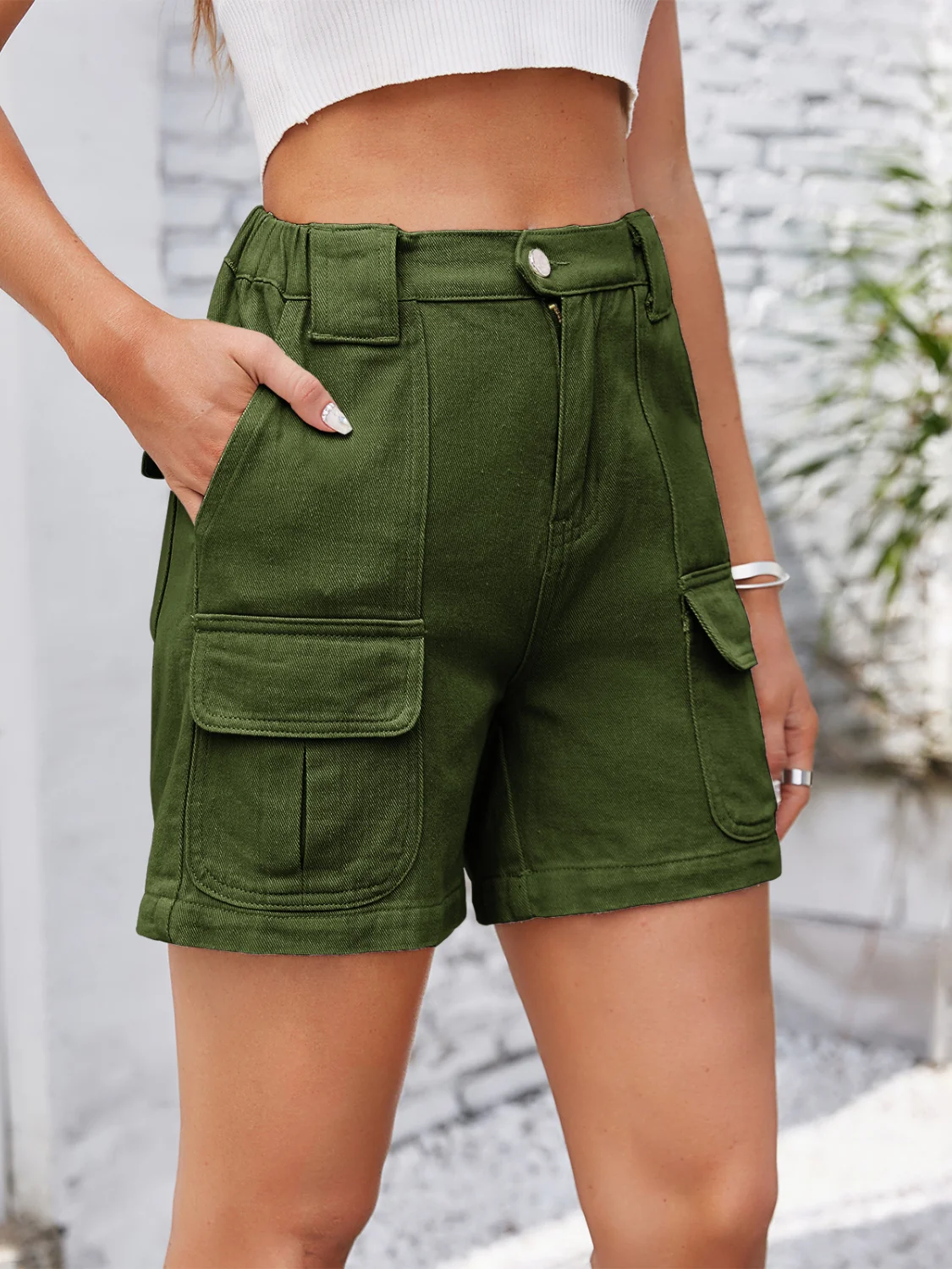 High Waist Washed Denim Shorts - Image 15