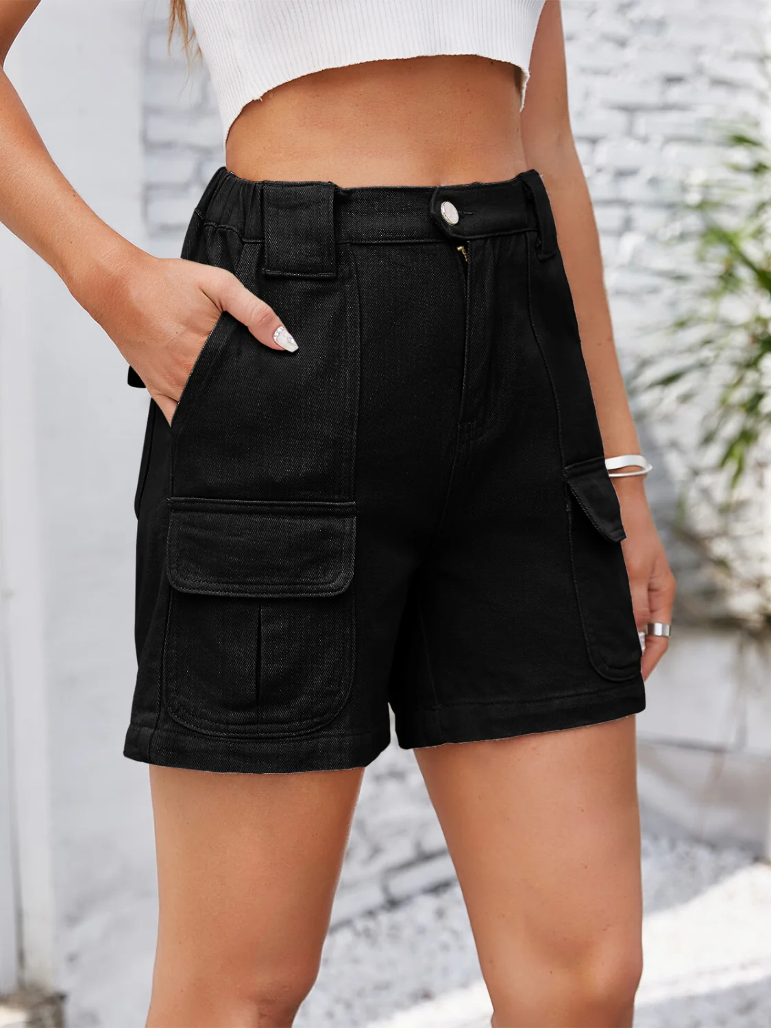 High Waist Washed Denim Shorts - Image 6
