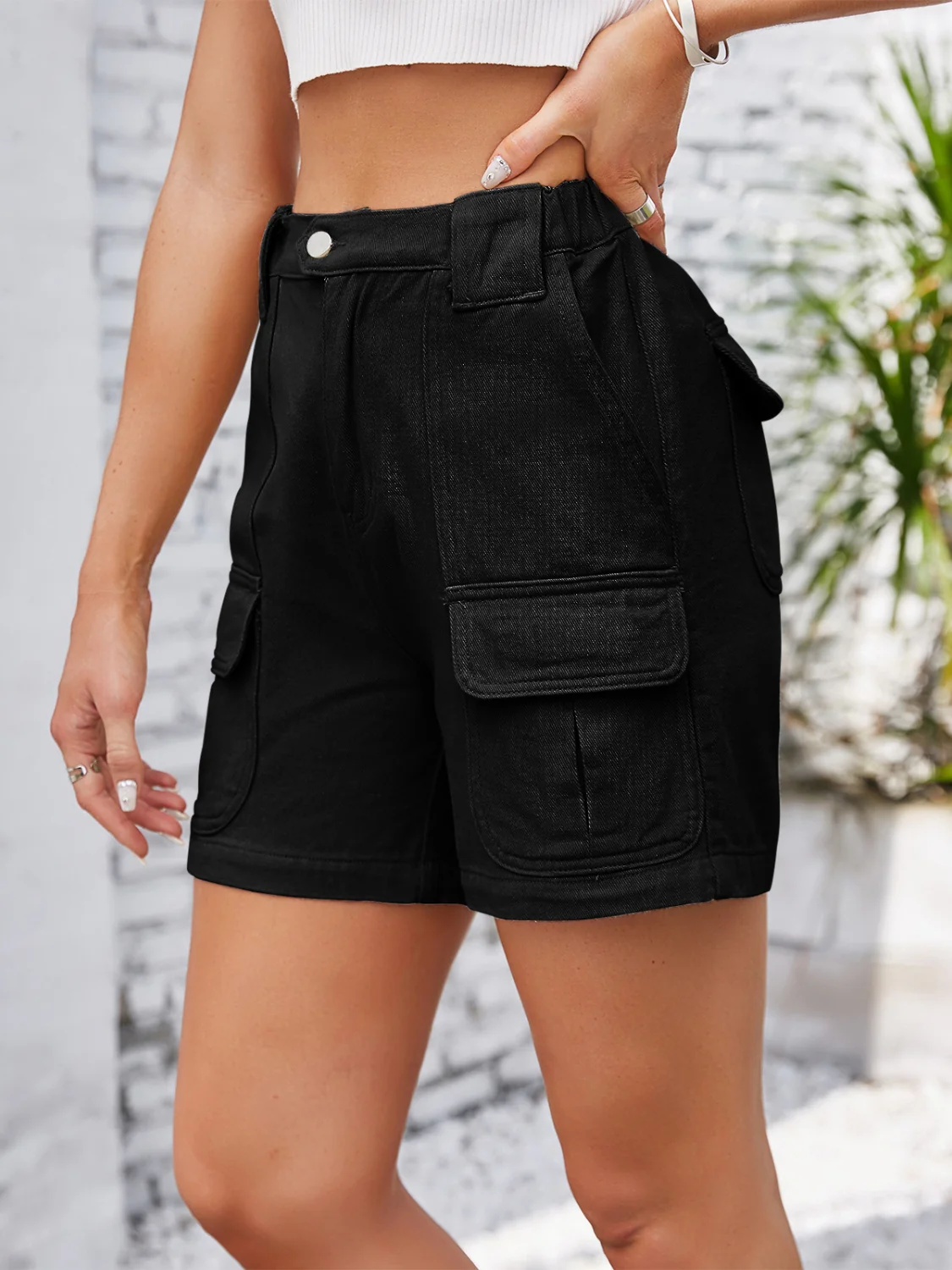 High Waist Washed Denim Shorts - Image 9