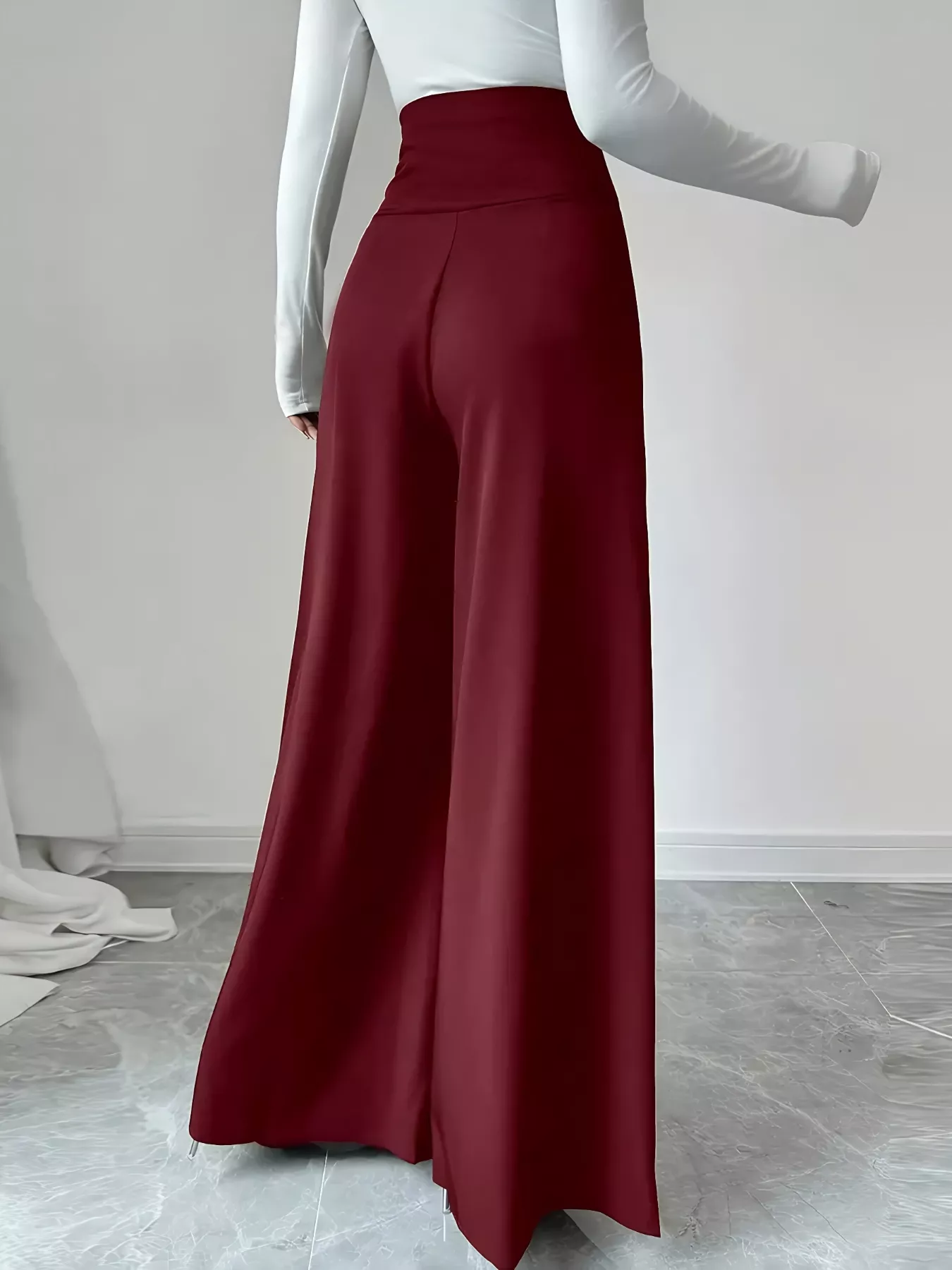 High Waist Wide Leg Button Decor Pants - Image 7