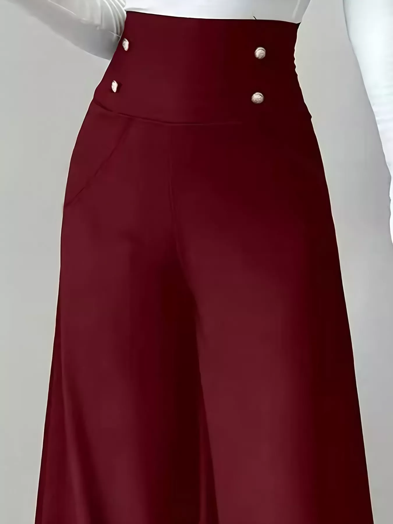 High Waist Wide Leg Button Decor Pants - Image 8